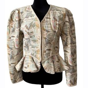 Cachet By Bari Protas Vintage Beige Multicolor Cropped Brocade Jacket Blazer